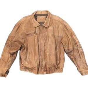 Vtg 90s Cyprus Leather Bomber Jacket Mens XL Tan THRASHED Lined Pockets Soft